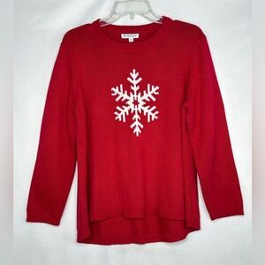 North style Red Crewneck Sweater Snowflake High Low Hem Sz L